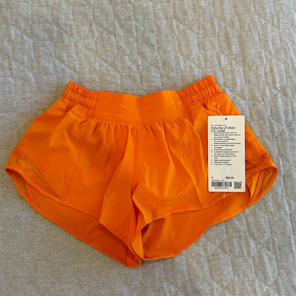 Lululemon Orange Hotty Hot Shorts Low rise 2.5 inch